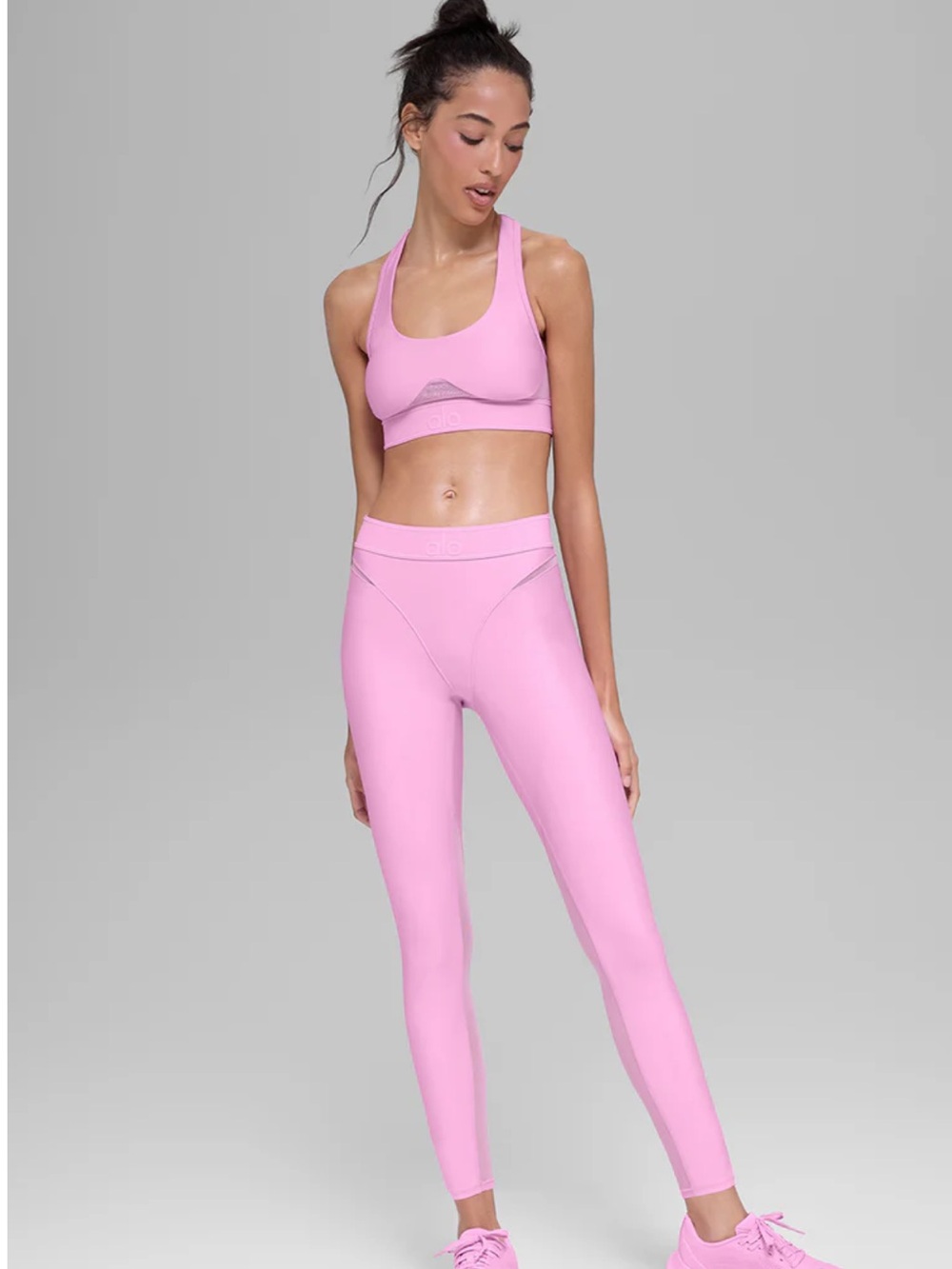 ALO Yoga Pink Racerback Sports Bra and High-Waist Leggings Set - Picture 4 of 9